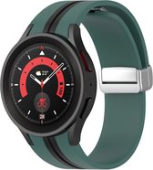 Strap-it Smartwatch bandje - magnetische siliconen horlogeband geschikt voor Samsung Galaxy Watch 6 Classic / Watch 6 40 & 44mm / Watch 5 Pro / Watch 5 40 & 44mm / Galaxy Watch 4 & 4 Classic - groen/zwart