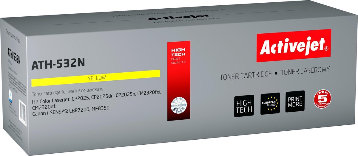 ActiveJet AT-532N toner voor HP-printer; HP 304A CC532A, Canon CRG-718Y vervanging; Opperste; 3200 pagina's; geel.