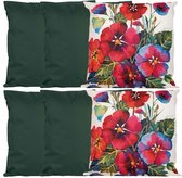 Anna Collection Bank/sier/tuin kussens - binnen/buiten - set 6x stuks - groen/flowers print - 45 x 45 cm