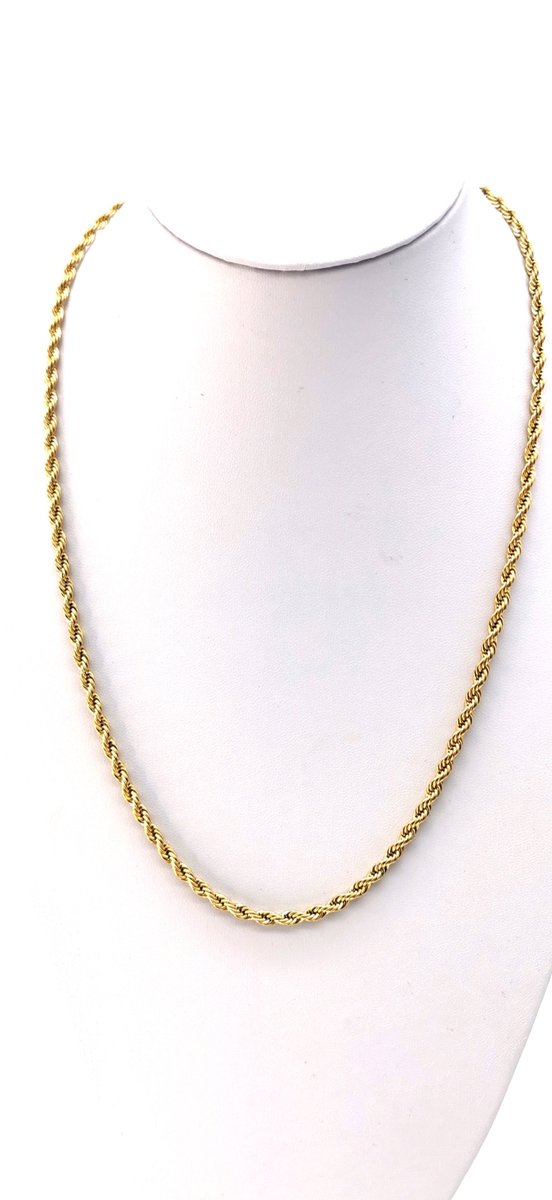 Prachtige - RVS - Goudkleurig - ketting -Mannen - Lengte 60 cm - Dikte 4 mm gedraaide koord motief.