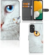 GSM Hoesje Geschikt voor Samsung Galaxy A14 4G Bookcover Case Witte Kat