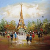 Olieverfschilderij - Eiffeltoren Parijs - Zilverkleurige lijst - 83,6 cm breed