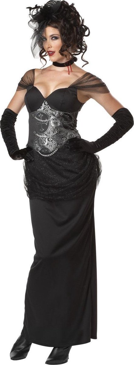 Victorian Vampiress Volwassenen Vrouwen Zwart Halloween en Horror Maat L