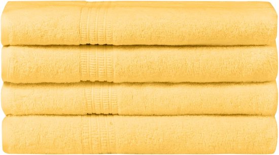 100% biologische katoenen handdoekenset, badhanddoek, hoge kwaliteit, zacht en zeer absorberend, sneldrogend, Oeko-Tex, gemaakt in groen en GOTS-gecertificeerd (4 badhanddoeken, citroengeel)
