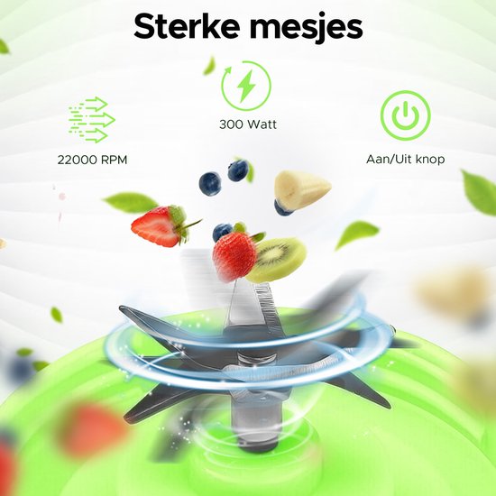 Draagbare blender - On the go - Mini - Portable - Draadloos - Voor onderweg - Smoothie maker - Beker - To go - Groen van Merkloos — afbeelding 2