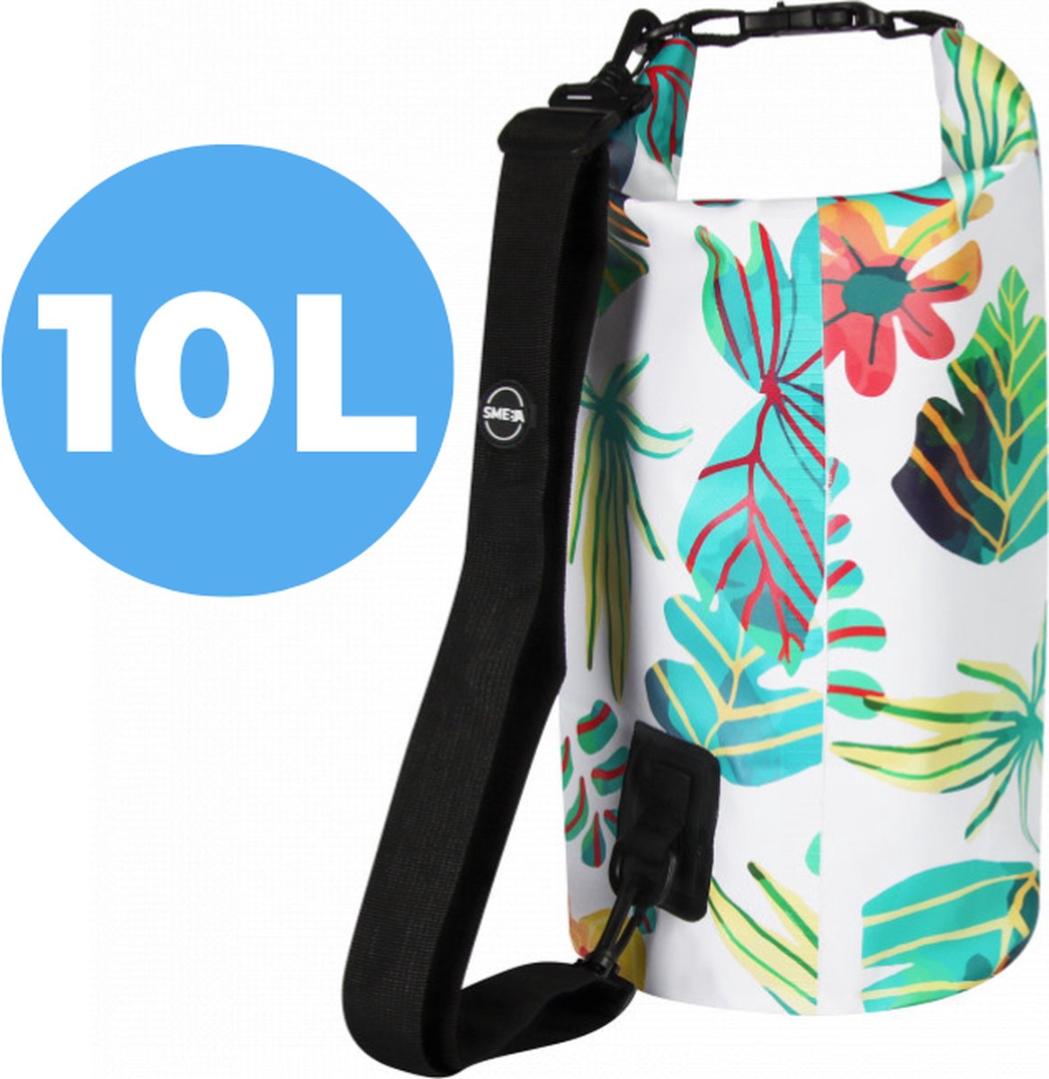 Smeba - Drybag - 10 Liter - Waterdichte tas - Schouderriem - Outdoor tas - Bladeren