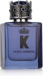 Dolce & Gabbana K Eau de Parfum spray, met een koningskroon dop en een paarse fles met 'K' logo.