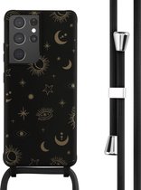 iMoshion Hoesje Geschikt voor Samsung Galaxy S21 Ultra Hoesje Met Koord - iMoshion Siliconen design hoesje met koord - Zwart / Sky Black