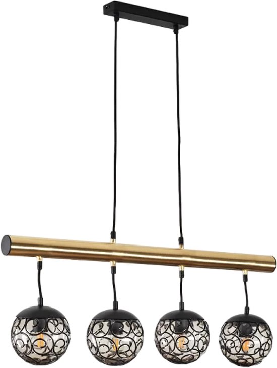 MANDEE.NL - Bodan Moderne Zwart messing rechthoekige Hanglamp 4-lichtbronnen - Industrieel Hanglamp, retro Hanglamp, Scandinavisch Boho-stijl E27 fitting Hanglamp, eetkamer Hanglamp, slaapkamer Hanglamp, woonkamer Hanglamp