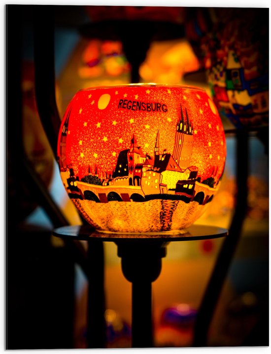 Dibond - Lichtgevende Lampion met de Stad Regensburg in Duitsland - 60x80 cm Foto op Aluminium (Met Ophangsysteem)