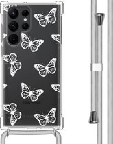 iMoshion Hoesje Geschikt voor Samsung Galaxy S22 Ultra Hoesje Met Koord - iMoshion Design Hoesje met Koord - Transparant / Butterfly