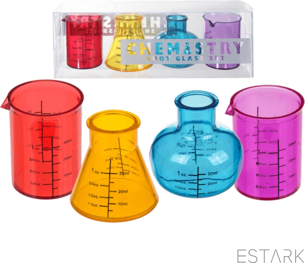 ESTARK® Chemie Shotglaasjes – Maatbekers Plastic - 4 STUKS - Shots - Maatbeker Shot Glaasjes - Shotglazen - 5 ML - Chemie Gadget - Chemie