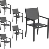 Set van 6 antraciet aluminium gestoffeerde stoelen - grijs textilene