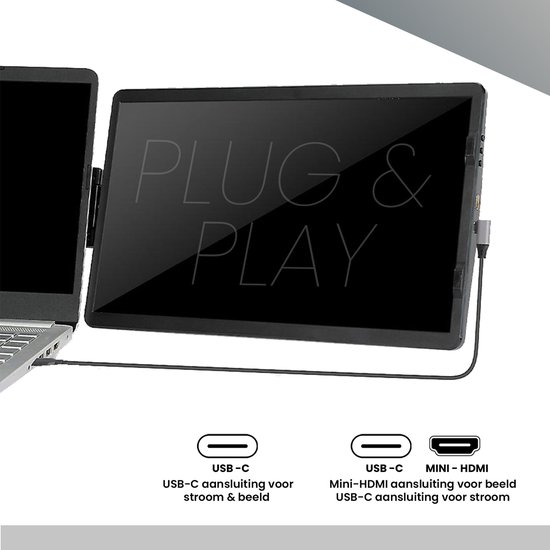 Farfi - Extra scherm laptop 14.1 inch - 1 kabel-model - Plug & Play - Portable zakelijke monitor - Draagbaar laptop beeldscherm uitbreider - farfi