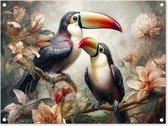 Tuinposter toekan - Tuindecoratie vogels - 80x60 cm - Wanddecoratie met bloemen voor buiten - Schutting decoratie jungle - Buitenposter - Schuttingdoek - Tuindoeken - Tuin doek - Balkon poster