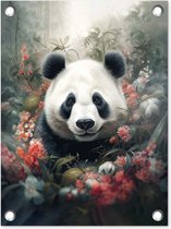 Tuin decoratie Panda - Wilde dieren - Bloemen - Natuur - 30x40 cm - Tuindoek - Buitenposter