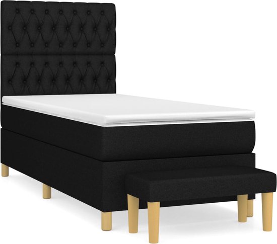 vidaXL - Boxspring - met - matras - stof - zwart - 90x190 - cm