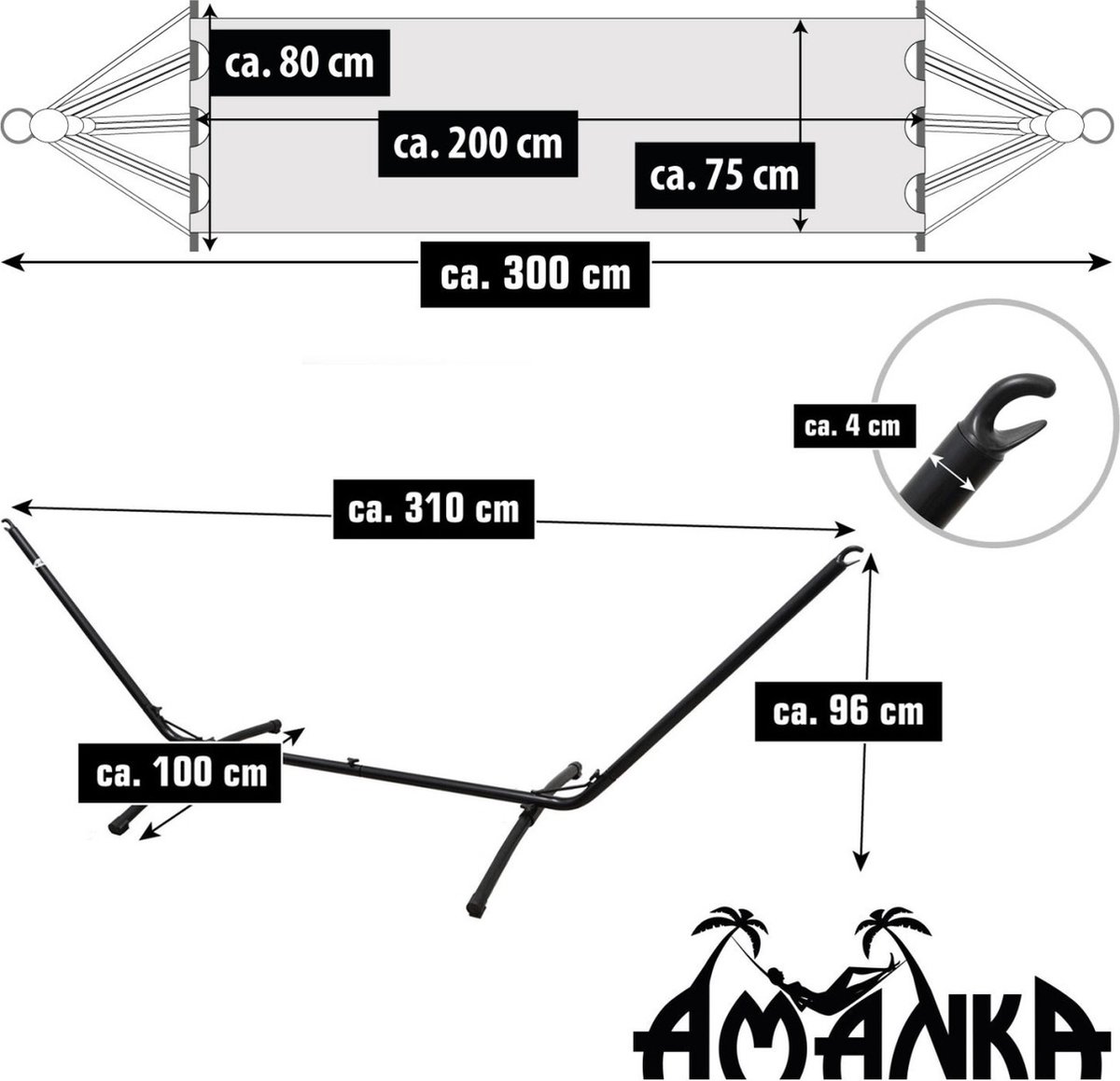 Songmics Hangmat met frame, 210 x 150 cm, verstelbaa