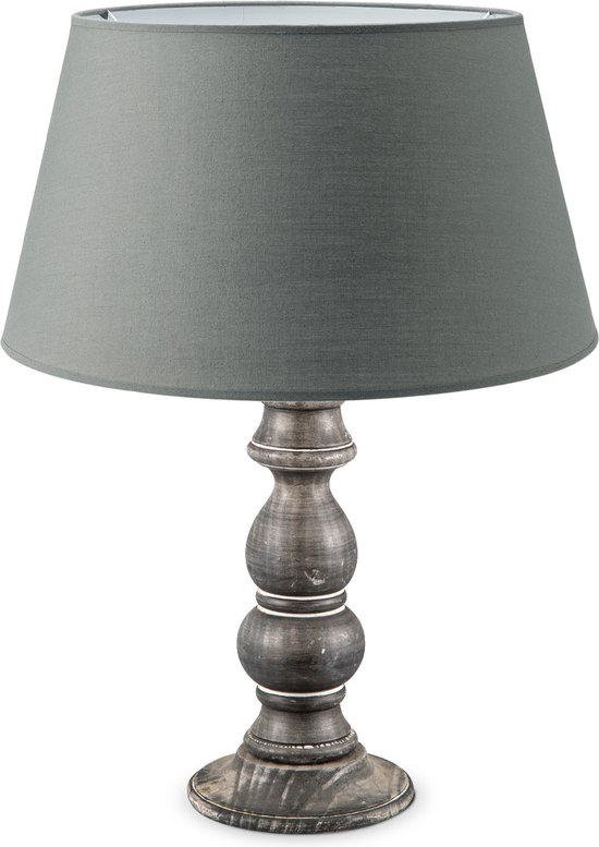 Home Sweet Home tafellamp Largo - tafellamp rond Banjo vintage bruin inclusief lampenkap - lampenkap 40/30/22cm - tafellamp hoogte 66 cm - geschikt voor E27 LED lamp - antraciet