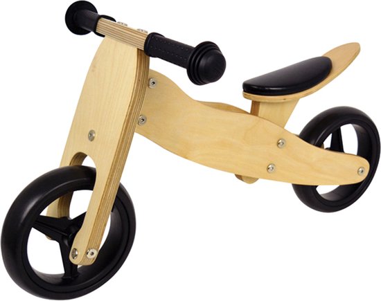 Prénatal Houten Loopfiets 4 in 1 – Twee- en Driewieler – Voor Binnen en Buiten – Verstelbaar zadel - Vanaf 1 Jaar - Voor jongens en meisjes