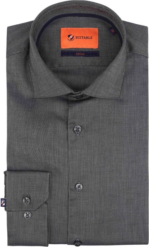 Suitable - Overhemd Roy Oxford Antraciet - Heren - Maat 42 - Slim-fit