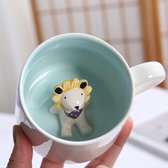 Tasse à café douce lion, tasse à thé en céramique avec cuillère et sous-verre, 350 ml, grande, tasse à café 3D, tasse amusante, tasses à expresso, tasse à café, tasse à cappuccino, joli cadeau (lion)