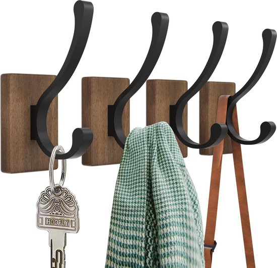 OMANA 3-Pack Wandmontage Haken Houten Heavy Duty