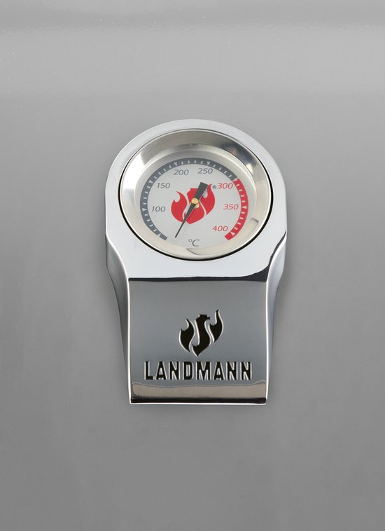Landmann 2-in-1 GasBBQ & pizza-oven Grilloppervlak 66 x 44.5 cm 2,5 | 3,6 kW Zwart - Met 6 RVS branders - Met ingebouwde thermometer - Met pizzasteen van ø 29 cm - Met zijbrander -Met wielen - Met onderstel - Met gietijzeren rooster - Landmann