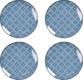 HAES DECO - Ontbijtborden set van 4 - Formaat Ø 21x1 cm - kleuren Blauw - Bedrukt Aardewerk - Collectie: Crafted Grace - Servies, kleine borden