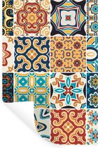 Stickers muraux - Film autocollant - Fleurs - Vintage - Motif - Blauw - Oranje - 80x120 cm - Film adhésif - Stickers muraux muraux Chambre d'enfant - Papier peint autocollant - Papier peint autocollant - Film autocollant