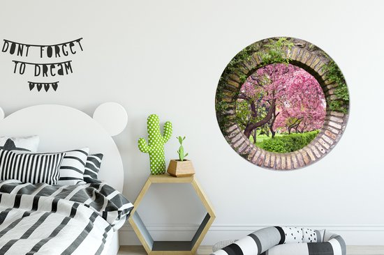 WallCircle - Stickers muraux - Cercle de papier peint - Transparent - Sakura - Fleur - Japonais - 100x100 cm - Cercle mural - Autocollant - Papier peint autocollant rond XXL