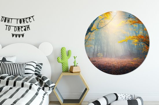 WallCircle - Stickers muraux - Cercle de papier peint - Forêt - Brouillard - Automne - 120x120 cm - Cercle mural - Autocollant - Papier peint autocollant rond XXL