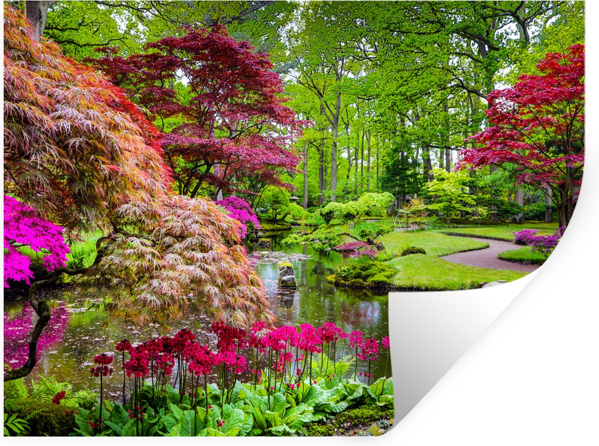 Muurstickers - Sticker Folie - Bomen - bloemen - Japans - Natuur - Water - 120x90 cm - Pla