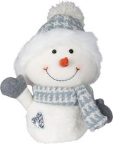 Pluche decoratie sneeuwpop - 27 cm - blauw - met sjaal en muts - kerstdecoratie