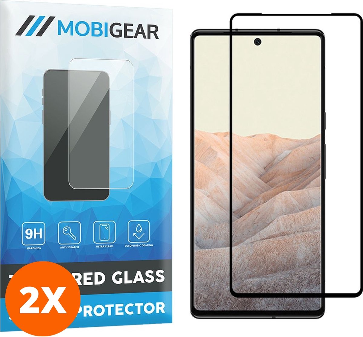 Mobigear Screenprotector geschikt voor Google Pixel 6 Glazen | Mobigear Premium Screenprotector - Case Friendly - Zwart (2-Pack)