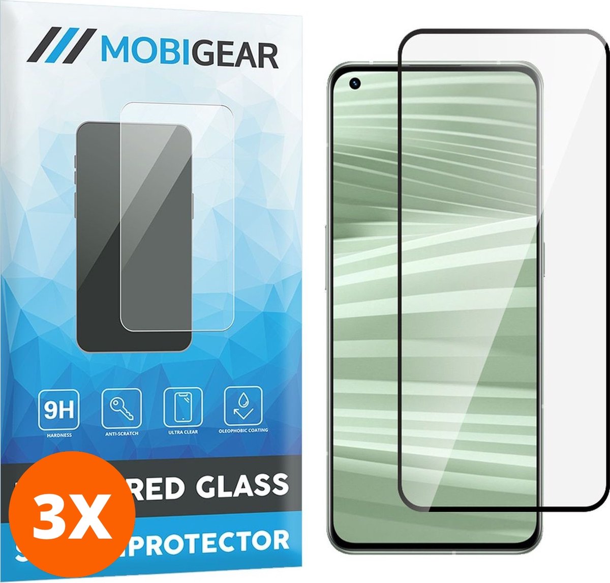 Mobigear Screenprotector geschikt voor Realme GT2 Pro Glazen | Mobigear Premium Screenprotector - Case Friendly - Zwart (3-Pack)