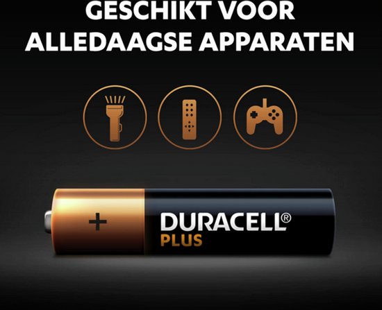 Duracell Plus AAA batterij. "Geschikt voor alledaagse apparaten"