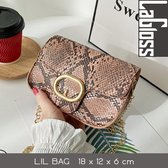 Lagloss Fashion Bag Sac Mode 2021 Rose Saumon - Klein Sac Serpent Fashion - Type Lil Bag - Sac à Bandoulière Imitation Serpent Python - 19x15x7 cm