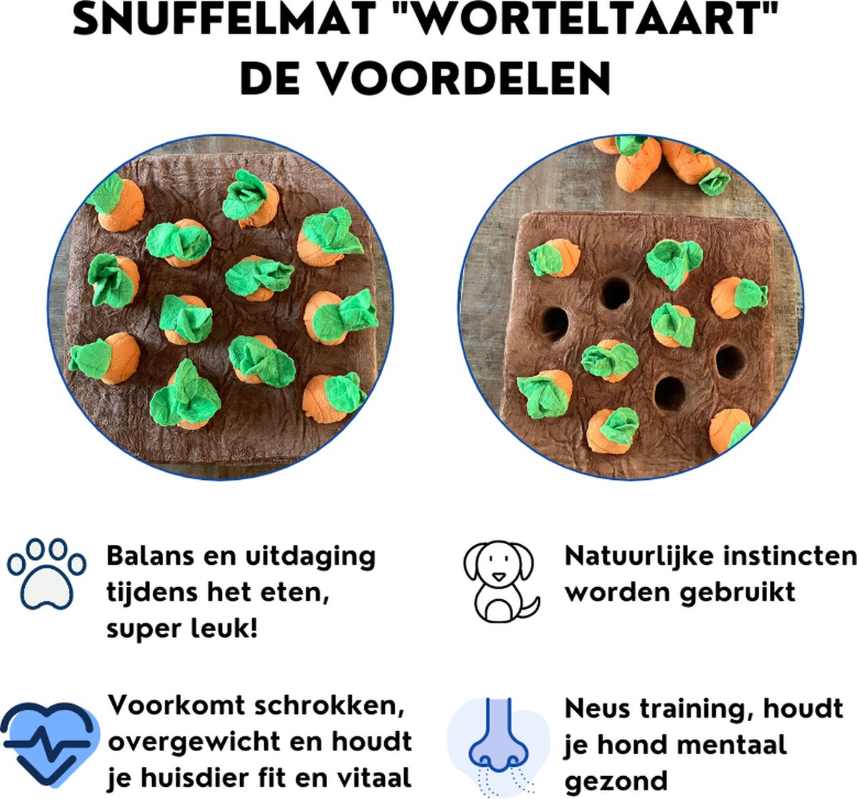 Snuffelmat Hond - 16 Wortels - Denkspel - Hondenpuzzel - Denkspel hond - Hersenwerk - Leuke uitdaging - Bruin - 35 cm thumbnail 3