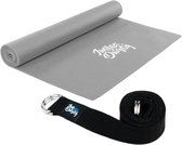 2-in-1 yogamat, bekleed en antislip, gymnastiekmat met yogaband, fitnessmat inclusief e-book workout, sportmat, afmetingen 173 x 61 cm, grijs