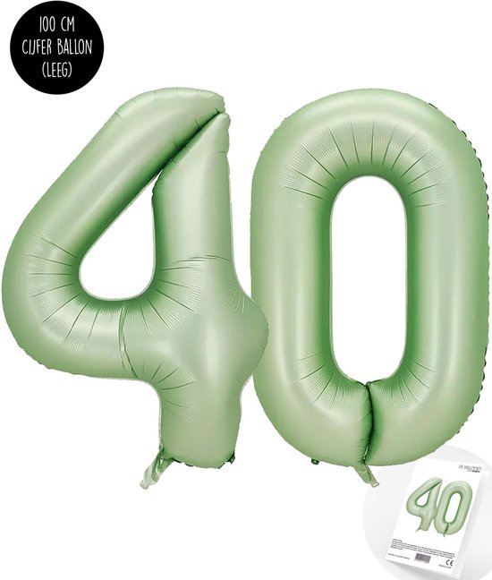 Cijfer Helium Folie Ballon XXL - 40 jaar cijfer - Olive - Groen - Satijn - Nude - 100 cm - leeftijd 40 jaar feestartikelen verjaardag