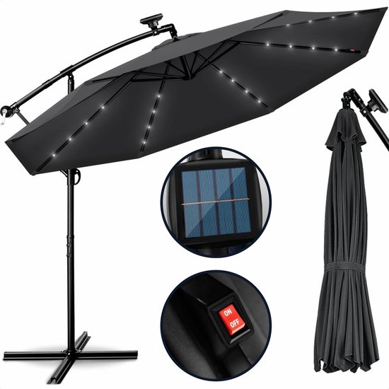Coazy Solar LED Zweefparasol Waterdicht - Parasol - Parasols - Ø 300cm - 3m  - met voet... | bol.com