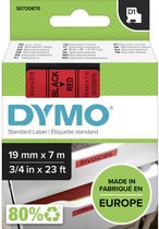 DYMO originele D1 labels | Zwarte Tekst op Rood Label | 19 mm x 7 m | zelfklevende etiketten voor de LabelManager labelmaker | gemaakt in Europa