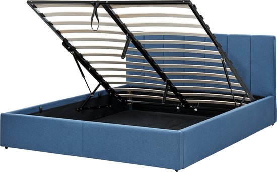 DREUX - Bed met opbergruimte - Blauw - 160 x 200 cm - Polyester