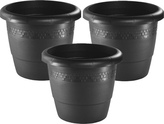 Set de 2x pot rond gris / pot de fleur plastique diamètre 45 cm -  Jardinières/