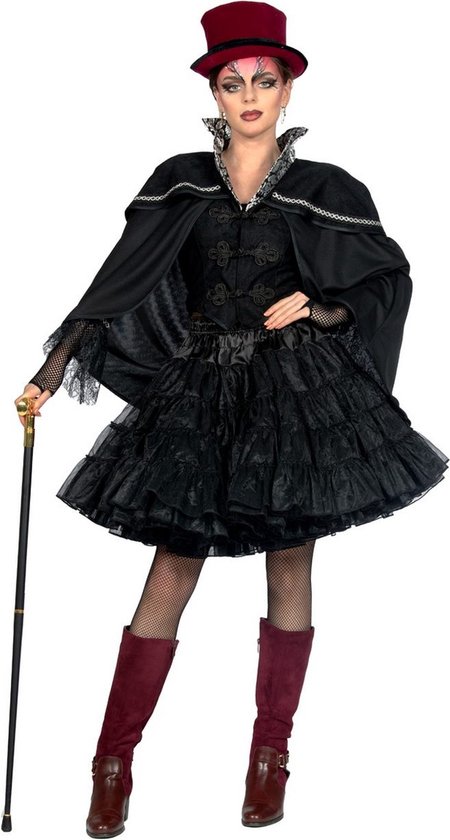 Wilbers & Wilbers - Middeleeuwen & Renaissance Kostuum - Deftige Edele Dame Jas Vrouw - Zwart - Maat 38 - Halloween - Verkleedkleding