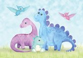 Fotobehang - Vinyl Behang - Dino Familie - Dino's - Dinosaurussen - Kinderbehang - 368 x 254 cm