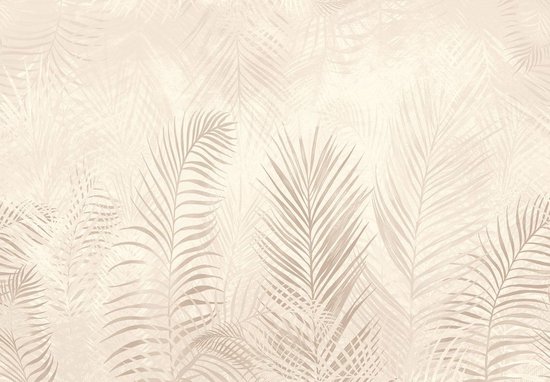 Fotobehang - Vliesbehang - Jungle Bladeren - Posterbehang - Pastel Creme Beige - Botanische Bladeren - 368 x 254 cm