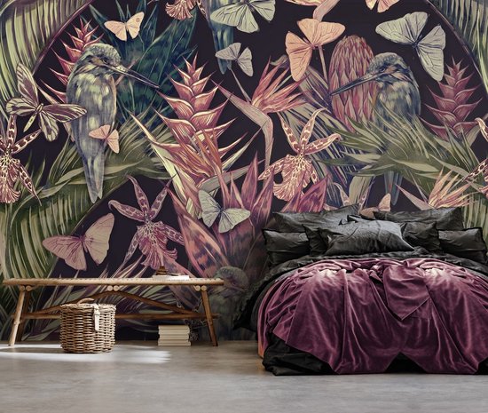 Wall Mural King - Papier peint photo - Jardin d'été - Plantes - Animaux - Vogels - Botanique - Jungle - Exotique - 416 x 254 cm - Papier peint vinyle