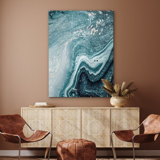 MuchoWow® Peinture sur verre 90x120 cm - Peinture sur verre - Pierres précieuses - Blauw - Nature - Marbre - Abstrait - Photo sur verre acrylique - Peintures